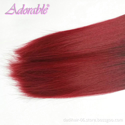 wholesale silk straight ombre two tone color hair weaving,double sewing heat resistant fiber red synthetic hair bundles T1bbug